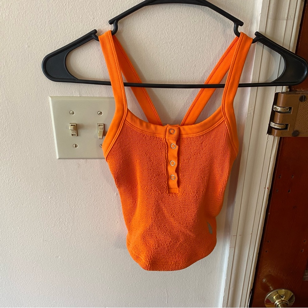 FP Movement by Free People Orange Fitted Buttoned Tank Top XS/S